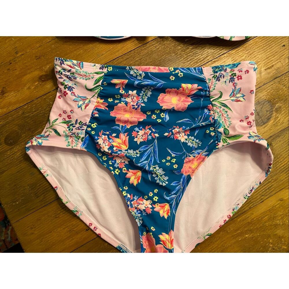 NWT Floral High-Waist Bikini Set - Blue & Pink - Picture 5 of 9